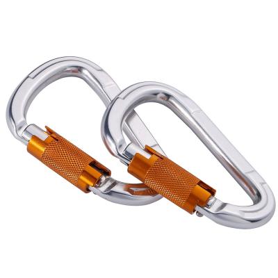 China High Strength 25KN Carabiner Outdoor Camping Rise Displacement Hook D Forged Steel Self-Locking Carabiner For Outdoor for sale