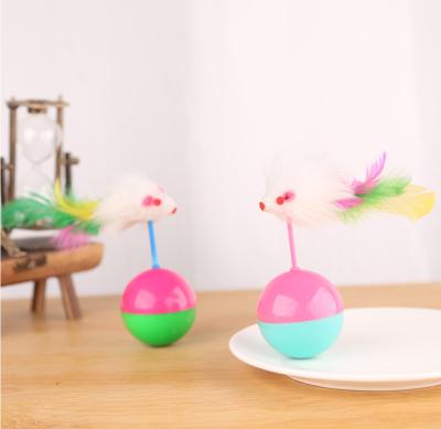 China Viable Cat Toys Mouse Tumbler Plastic Kitten Toy Mouse Toy Balls Interactive With Artificial Feather for sale