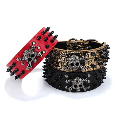 China Pointed Leather Dog Collar Rows Bullet Rivets Studded PU Leather for sale