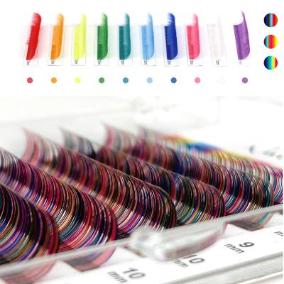 China Rainbow Color Natural Volume Lashes Private Label Customized Long Individual Eyelash Extension for sale