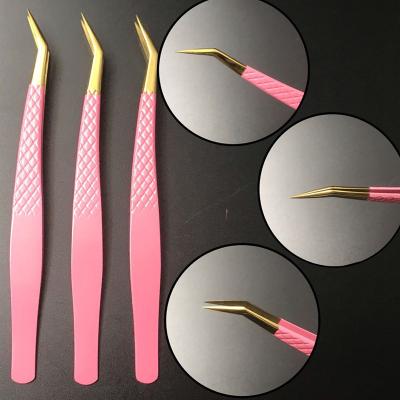 China Eyelash Extension Tools Eyelash Tweezers Volume Lash Diamond Russian Custom 90 Degree Stainless Steel Tweezers Extension Applicator Wick Extensions for sale