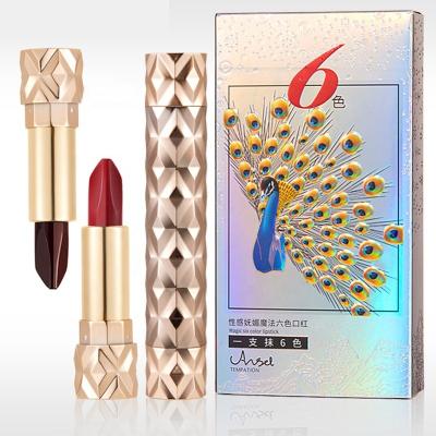 China Waterproof Sunscreen Matte Lipbalm Lipstick Magic Double Head Six-color in One Lipstick Wholesale Can Be Customized Double-tube 6 Colors for sale