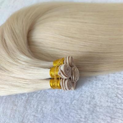 China Hand Drawn Virgin 12A Silky Straight Hand Made Human Hair Double Wefted Double Wave Ombre Blonde Hand Drawn Tied Hair Weft Extensions for sale