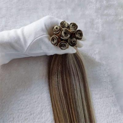 China Double Hand Drawn Wave 100% Virgin Hand Made Silky Straight Human Hair Extensions Tied Wefts Hair Wholesale Price for sale