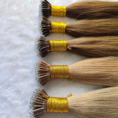 China Custom Nano Blond Ring Hair Extensions Brown Color Wave Double Ends One Distributor European Thick Pulled Super Silky Straight Hair for sale