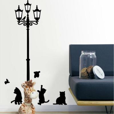 China Decorative Removable Color Matte Varnishing, Gold WALL STICKER Cat Lamp Wall Sticker Black 3d home decoration 1pc/opp bag 2 stamping for sale