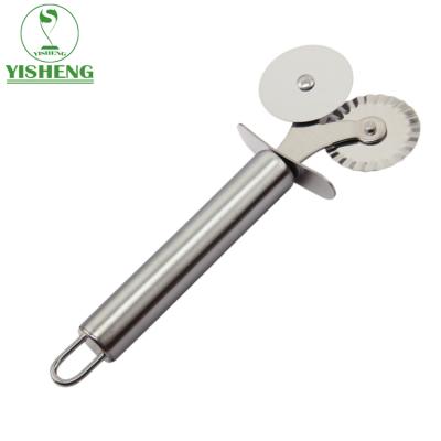 China Sustainable Pizza Tool Stainless Steel Double Wheel Roller Pizza Cutter for sale