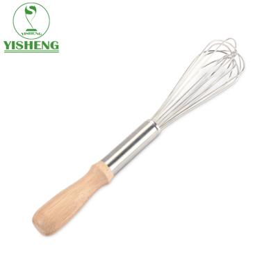 China Viable 12 Inch Stainless Steel Handle Egg Mixer Manual Wooden Beater for sale