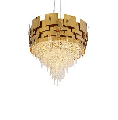 China Contemporary Luxury Gold Light K9 Crystal Chandelier Villa Gold Pendant Postmodern Crystal Lighting for Living Room for sale