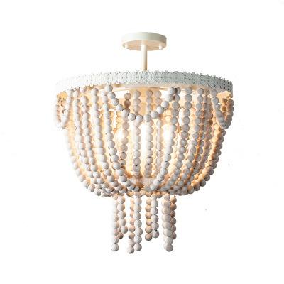 China Wholesale Modern American Retro Pendant Light Bedroom Candle Dining Room French Wooden Bead Ceiling Lamp for sale