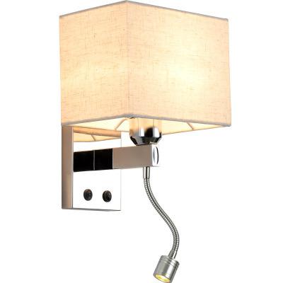 China Modern Hotel Room Bedside Headbaord Nickel Finish Built In On/Off Switch Wall Mounted Shade Light for sale