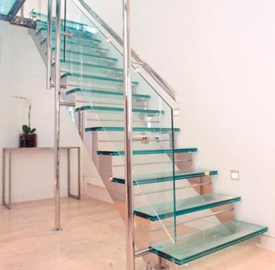 Cina Glass Step Modern Straight Staircase With Stainless Steel Glass Railing in vendita