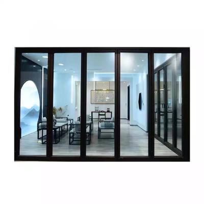 China New Design Anti Pinch Hand Aluminum Sliding Door Bifold Brown Glass zu verkaufen