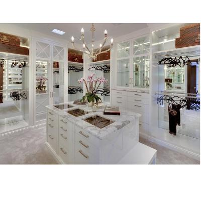 China Customized Glossy White Walk In Closet Waterproof Wardrobe With Dressing Table for sale