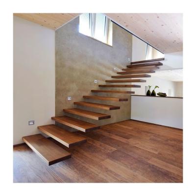 China Customized Contemporary Floating Stairs Hardwood Floor Staircase With Glass Railing for sale