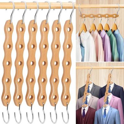 China Asia Wooden Closet Hanger for Home Use with Hooks Closet Space Saving Clothes Hanger Multi-Purpose 5 Hole Connection Hooks for sale