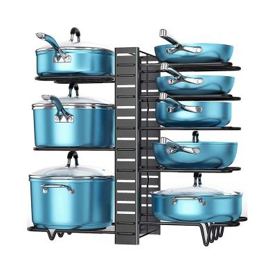 China Foldable Removable folding multi-layer vertical pot lid rack kitchen storage rack iron multi-function countertop pot rack shelf for sale