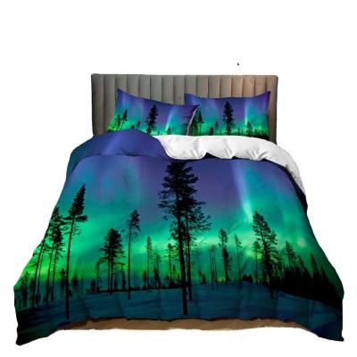 China Creative Bedroom Folded 3D Printing Aurora Pattern Bedding Set Custom Wholesale 3 Piece Set for sale