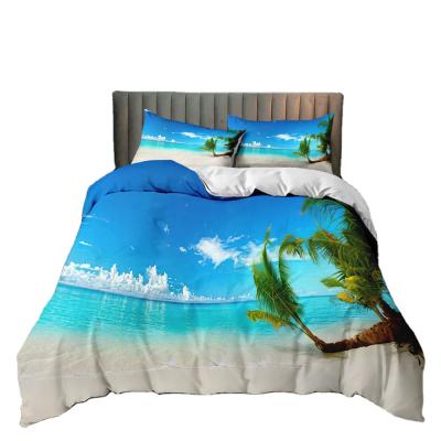 China New Design Summer Beach 3D Printing Bedding Folded Queen Bed Set Full Size Cool Sheets for sale