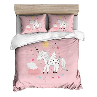 China New Design Cartoon Unicorn Household Folded Luxury Printed Sheet Set Children's Bedding Set 3pcs for sale