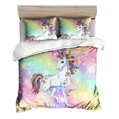 China Hot Selling Amazon 4 Piece Unicorn Printed Folded Duvet Cover Set Large Luxury Bedding Set for sale