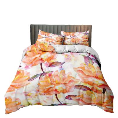 China 3D Flower Print Bedding Set Garden Print Comforter Cover Pillowcase Set Collection Home Textile Folded Pink Bedding for sale