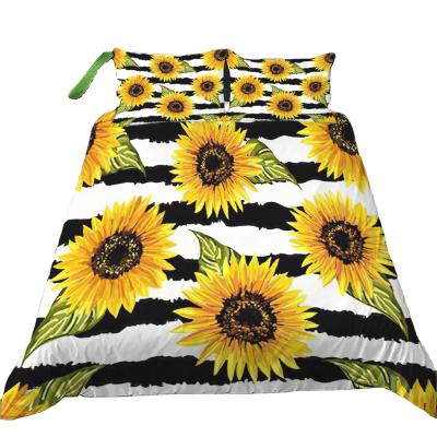 China Blossoming Sunflower Folded 3D Printing Down Comforter Cover Sets With Pillowcase Bedroom Bedding Set Customization for sale