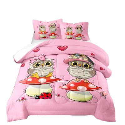 China Comforter Patterns 3D Owl Printed Cartoon Animal Comforter Bedroom Thickened Warm Down Comforter Three Piece Set for sale