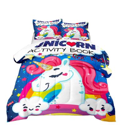 China Comforter Patterns New Fashion 3D Colorful Unicorn Children's Bedding Set Soft Skin-friendly 3-Piece Comforter Customized for sale