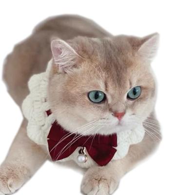 China Handmade Red Cute Cat Dog Clothes Pet Style Pet Style Neck Towel Bow Tie Viable Petals Collar for sale