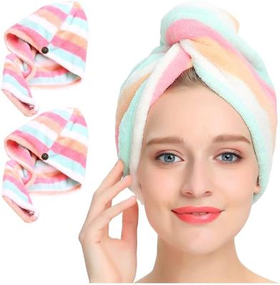 China Beautiful Stripes Women's QUICK DRY Quick Dry Hair Wrap Portable Soft Absorbent Super Thick Microfiber Turban for sale