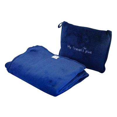 China Anti-pilling 4 in 1 Portable Travel Blanket Pillow Compact Airplane with Pocket and Built-in Bag Travel Blanket for sale