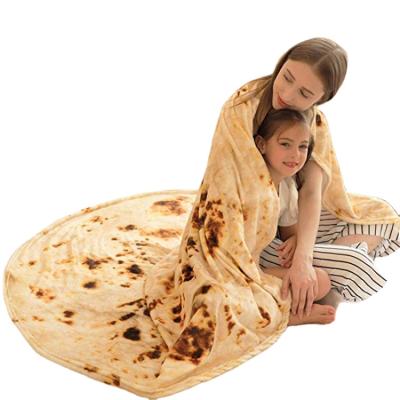 China Portable Burrito Blanket 250Gsm Printing Round Throw Blankets Coral Fleece Tortilla Pizza Blanket for sale