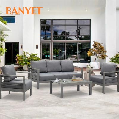 China Eco-freindly Garden Leisure Waterproof Cushions Three Seat Aluminium Outdoor Sofa For Hotel for sale