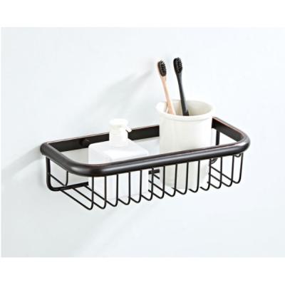 China Wall mounted black Bronze OEM Bathroom Shelves Hotel Bathroom storage rack Bathroom Metal Wire Basket for sale