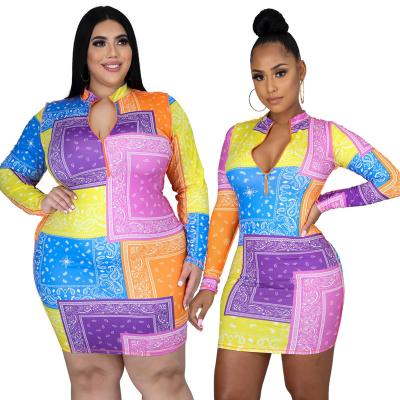 China Sexy Mini Dress Women Fashion Clothing Spring Breathable Casual Dresses Printed Long Sleeve Plus Size Dress for sale