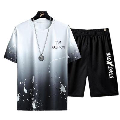 China Anti-Wrinkle Men's T-shirt and Short Set Fits Ice Set Large Size Loose Yarn Breathable Casual T-shirt Summer Running Short Sleeves for sale