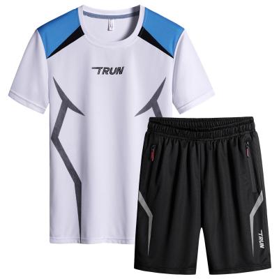 China Anti-Wrinkle Mens T-shirt And Shorts Set Short Sleeve Tops And Pants Fits Plus Size Running Fitness Breathable Basketball Training for sale