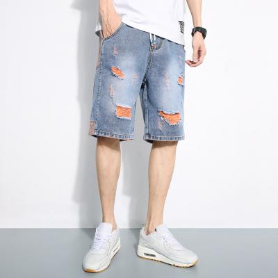 China New Breathable Ripped Casual Loose Drawstring Jeans Summer Harem Shorts Pants For Men for sale