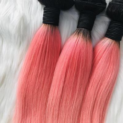 China Human Hair 10A 12A Ombre Hair Bundles Brazilian Virgin Remy Straight Human Hair Weave Bundles Factory Promotional Quality Pink Color Pretty for sale