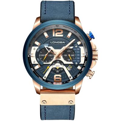 China Hot Chronograph Brand Men's Chronograph Band Style Sports Watch Waterproof Genuine Leather Military Watches for sale