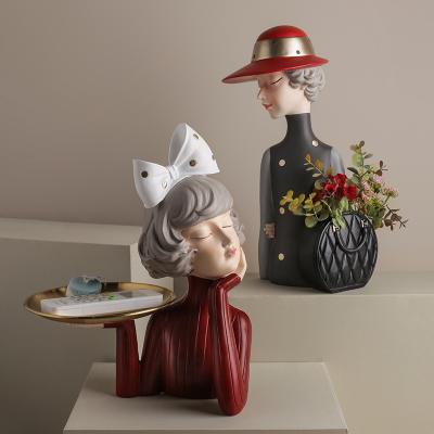 China Nordic Luxury Resin Home Statue Accessories Beautiful Living Room Decor Girl Storage Decoration Figurine Figurine Art Resin Craft for sale