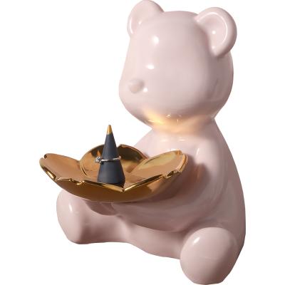 China Lovely Bear Animal Statue China Figurine Ceramic Cute Home Decor Locks Storage Shelf Room Modern Sculpture Decor Tabletop Statues for sale