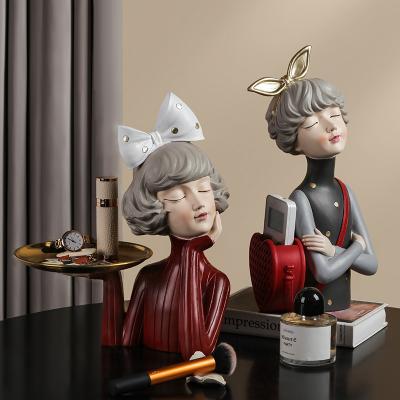 China Nordic Luxury Art Resin Crafts BHM Living Room Decor Figurine Girl Storage Decor Living Room Decor Beautiful Resin Home Statue Accessories for sale