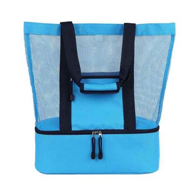 China Hot Sale Handled Private Label See Through Zipper Tote Beach Bag Summer Weekend Mesh Insulated Cooler Shopping Pininic for sale