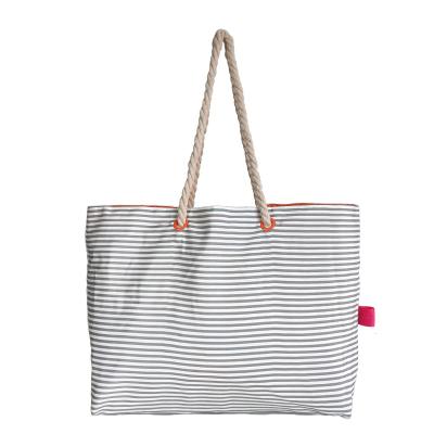 China Custom Digital Printed Vintage Stripe Pattern Cotton Rope Handle Canvas Beach Tote Bag 5038 for sale