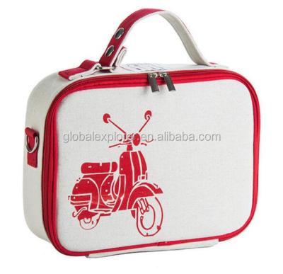 China Professional Printed Canvas Cooler Picnic Lunch Bag With Removable Shoulder Strap for sale