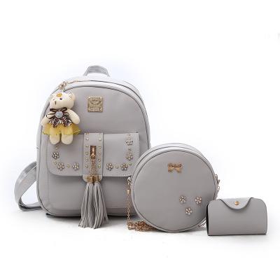 China Korean Style 3PCS RFID Set Travel Backpack PU Leather Women School Backpack Bag for sale