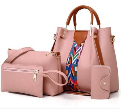 China Wholesale Colorful Fashion PU Strap 4 Pieces Set Women Handbag And Shoulder Bags for sale