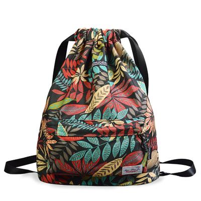 China HX Pattern Custom Printing Customized Full Color Leaves Bag For Girls Soft High Quality Polyester Lightweight Drawstring Casual Backpack for sale